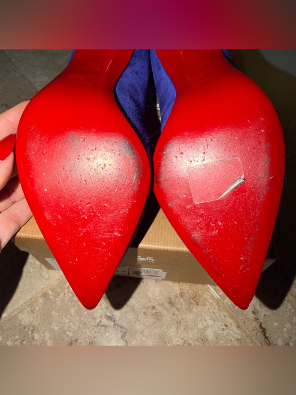 Christian Louboutin Pigalle Follies 85mm 37.5 Blue Suede + Box & Extra Heel Taps - Picture 9 of 16